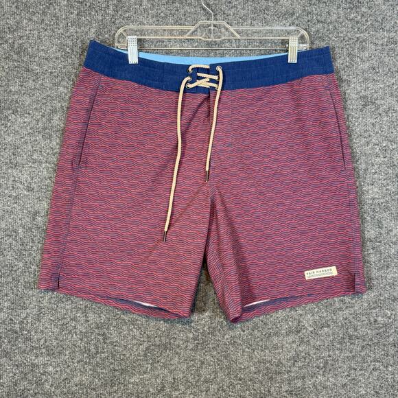 Fair Harbor Swim Trunks Mens 34 Red Geometric Board Shorts Swim Surf Casual - Picture 2 of 10